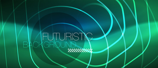 Neon glowing lines, magic energy space blue light concept, abstract background wallpaper design