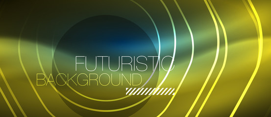 Neon glowing lines, magic energy space blue light concept, abstract background wallpaper design