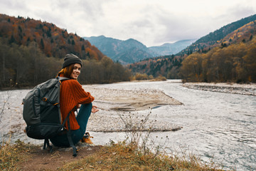 Fototapeta premium river woman autumn trip