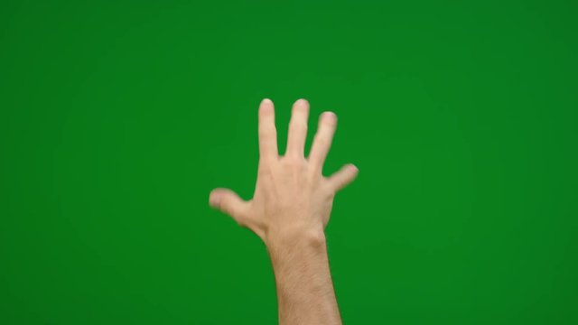 Set of 8 different full hand grab gestures fast and slow on greenscreen