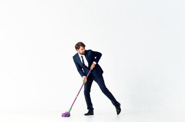 business man washes the floor
