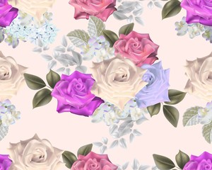 hydrangea little purpleFloral bouquet seamless pattern of romantic roses ,vector illustration - Vector