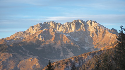 Presolana is a mountain range of the Bergamo alps. Orobie landscape in winter dry season without snow. Italian Alps