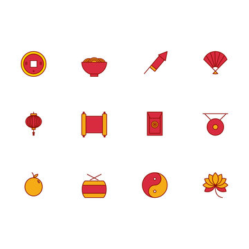 Chinese new year filled icon set, Vector