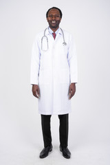 Full body shot of happy African man doctor smiling