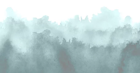 Fototapeten Aquarell blauer Hintergrund, Fleck, Klecks, Spritzer blauer Farbe auf weißem Hintergrund. Abstrakte blaue, graue Rauchtintenwaschmalerei. Grunge-Textur. Blaue abstrakte Silhouette des Waldes, Nebel. © helgafo