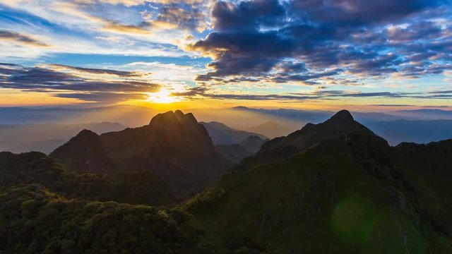 Sunset Doi Luang Chiang Dao Mountains Landmark Nature Travel Place Of Chiang Mai, Thailand 4K Time Lapse (pan right)