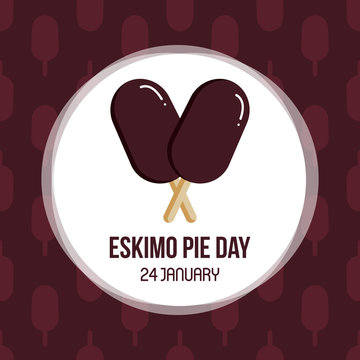 Vector card, illustration for eskimo pie day with ice cream seamless pattern background.