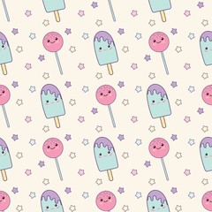 Holiday or Birthday Seamless pattern with lollipop and ice cream. - 243983185