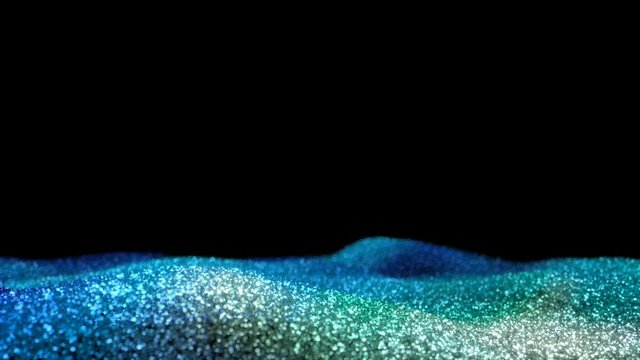 Shiny flowing wave dark blue cyan glitter VJ loop abstract particle background