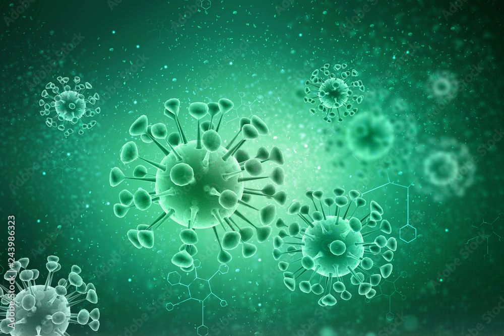 Wall mural 3d rendering virus bacteria cells background