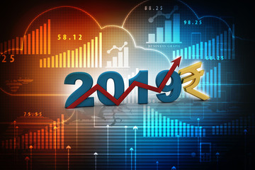 3d rendering Stock market online business concept. business Graph with indian rupee sign