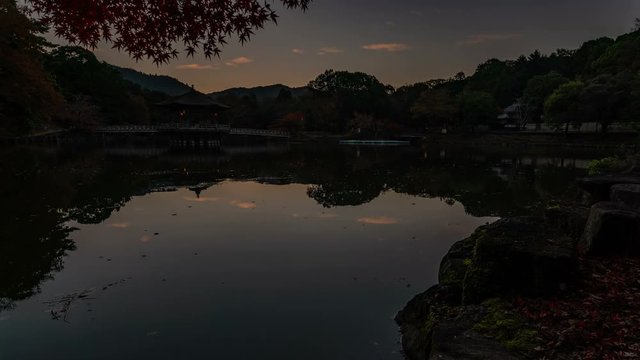 Tilt/Pan Timelapse of Sunrise at Reflective Lake in Fall at Nara Park 