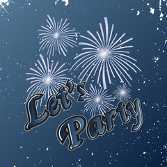 Fototapeta na wymiar Created let's party comic firework sky background