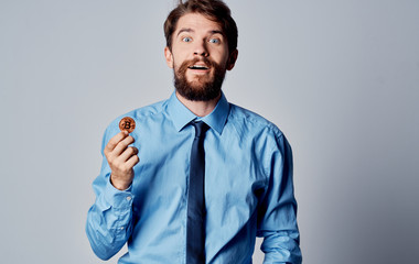 business man with bitcoin