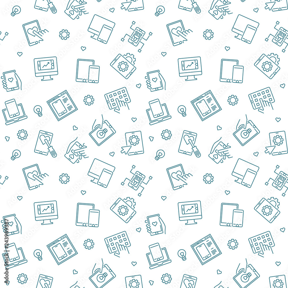 Poster vector mobile app development outline concept seamless pattern or background