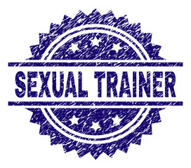 SEXUAL TRAINER stamp seal watermark with distress style. Blue vector rubber print of SEXUAL TRAINER caption with grunge texture.