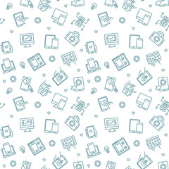Vector Mobile App Development outline concept seamless pattern or background