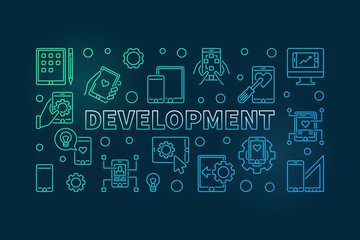 Development vector colorful concept horizontal illustration in thin line style on dark background