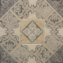 ceramic tile with abstract ornamental floral pattern