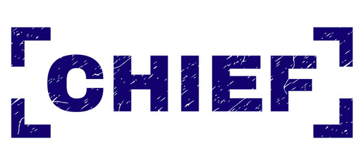 CHIEF caption seal print with grunge effect. Text title is placed between corners. Blue vector rubber print of CHIEF with grunge texture.