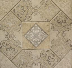 ceramic tile with abstract ornamental floral pattern