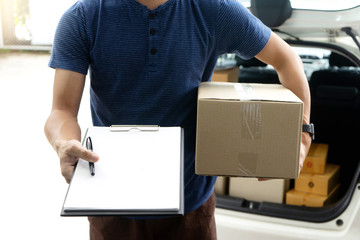 worker man delivery the boxs to  home