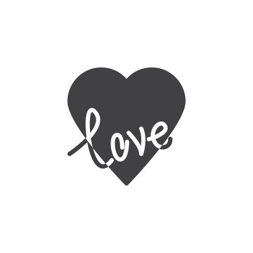 Love heart vector icon. filled flat sign for mobile concept and web design. Heart and Love lettering simple solid icon. Valentine day dymbol, logo illustration. Pixel perfect vector graphics