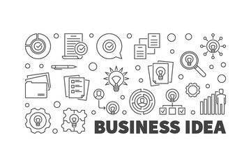 Business Idea vector horizontal illustration or banner in outline style