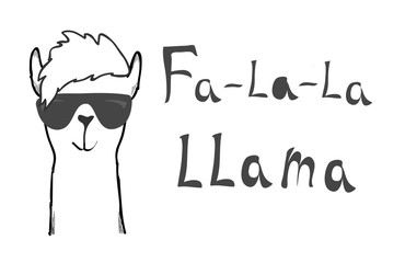 Simple alpaca head with sunglasses on white background.vector illustration for print,t shirt,fabric.