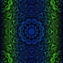 Mandala Seamless Floral Pattern. Design For Square Fashion Print. Vector Illustration. Blue, green color