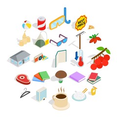 Cute emblem icons set. Isometric set of 25 cute emblem vector icons for web isolated on white background