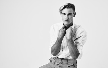 man black and white photo