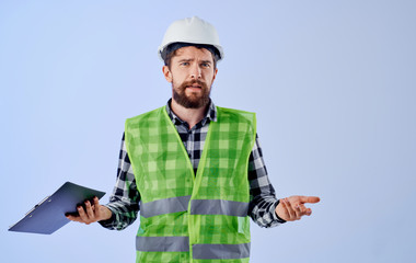 builder in a helmet with emotions on his face