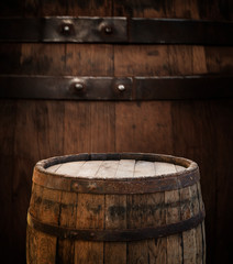 background of barrel and worn old table of wood