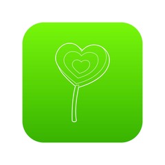 Lollipop heart icon green vector isolated on white background