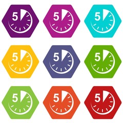 5 minutes icons 9 set coloful isolated on white for web