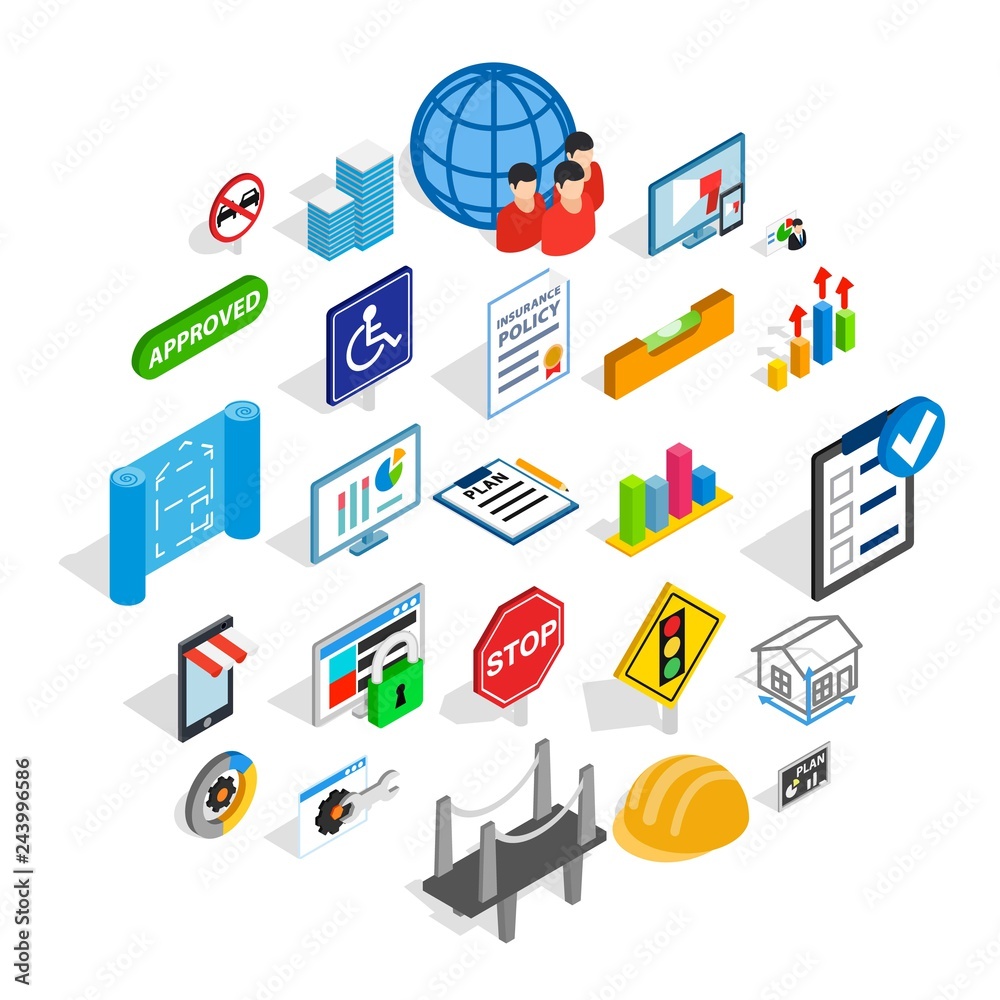 Poster resolve icons set. isometric set of 25 resolve vector icons for web isolated on white background