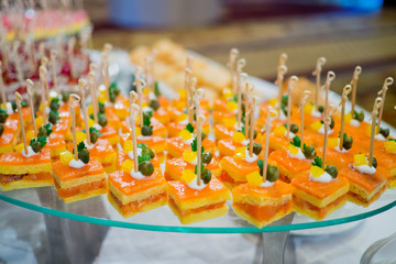 sandwich, mini canapes, buffet food, catering food party at restaurant, snacks and appetizers, mini cake, food for the event
