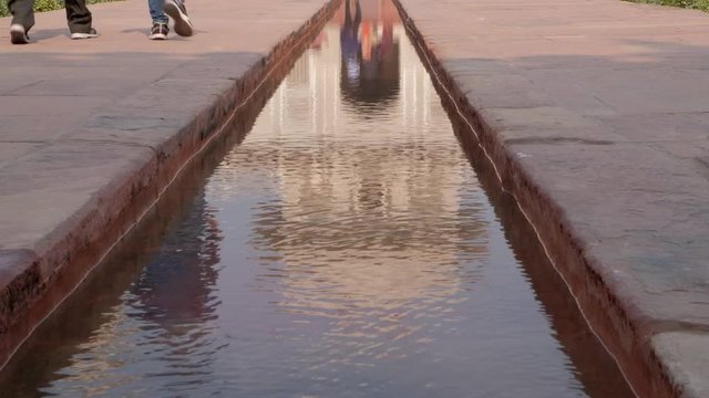Reflection on water channel landscape of Tomb of I'timād-ud-Daulah (Itimad ud Daulah ka Maqbara) is a Mughal mausoleum in Agra or known as "jewel box" or "baby taj"