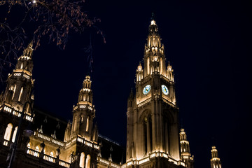 Fototapeta na wymiar ウィーン市庁舎の夜景