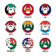 Flags of different countries of the world in the form of a sign of anarchy