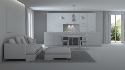 Modern house interior. Repairs. Gray interior.  3D rendering.