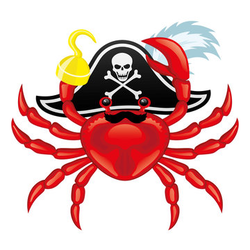 Red crab pirate icon on white background.