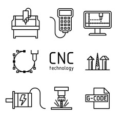 Vector set of cnc milling machine icons.