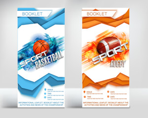 the design of the finished leaflet on the theme of sport, RCBI and basketball, the new paper style layers surround