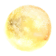 Vector and watercolor drawing of the Moon, an abstract golden yellow background texture