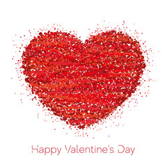 Red heart made of dots. Happy Valentine's Day. Congratulatory card.