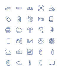 Computer components and electronic devices vector line  icons .Editable stroke. - obrazy, fototapety, plakaty