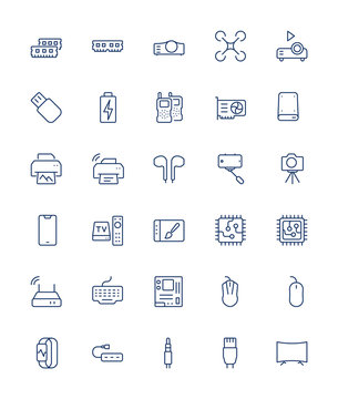 Computer components and electronic devices vector line  icons .Editable stroke.